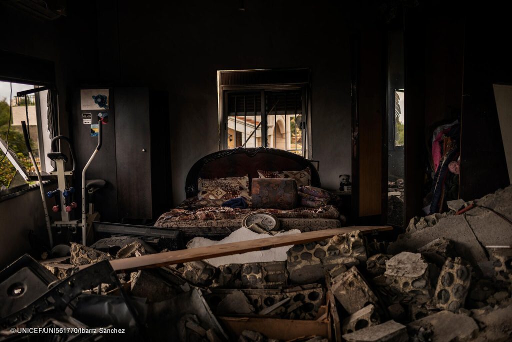 Une maison à Alma al Shaab, au sud du Liban, complètement détruite. © UNICEF/UNI561770/Ibarra Sánchez