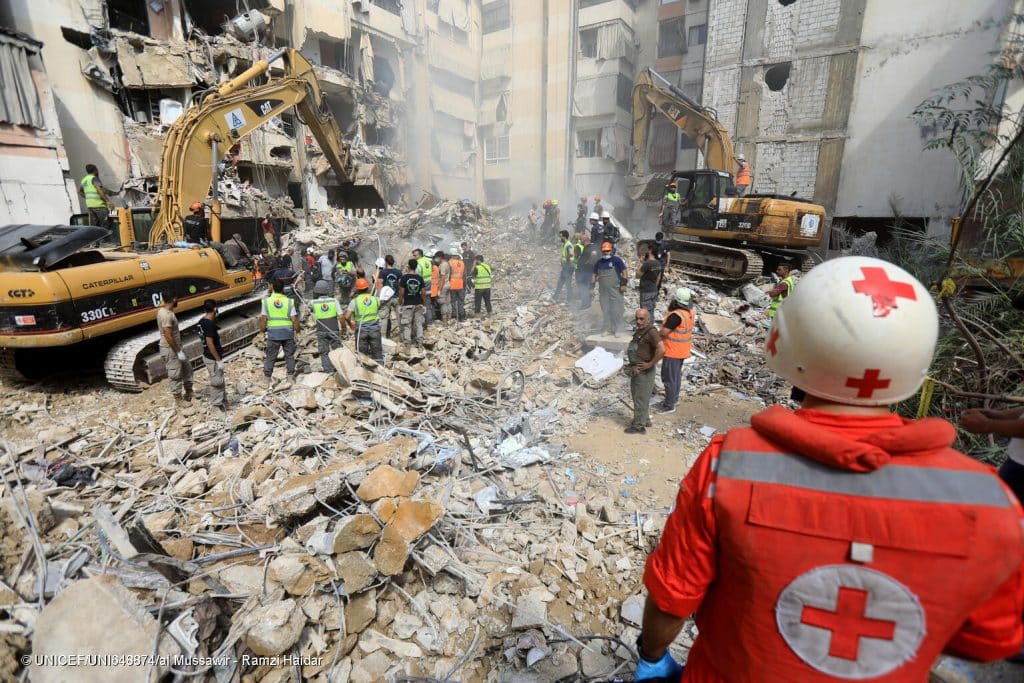 Destruction suite à une attaque aérienne sur la banlieue sud de Beyrouth le vendredi 20 septembre 2024. © UNICEF/UNI648874/al Mussawir - Ramzi Haidar