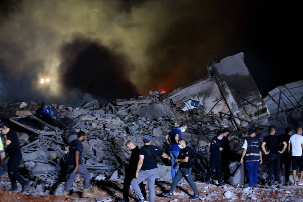 Des frappes aériennes ont réduit six bâtiments en ruines dans le sud de Beyrouth le vendredi 27 septembre. © UNICEF/UNI652111/al Mussawir - Ramzi Haidar